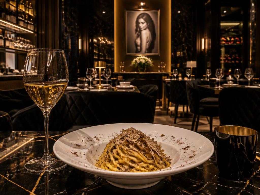 Candlelit fine dining room with gold accents